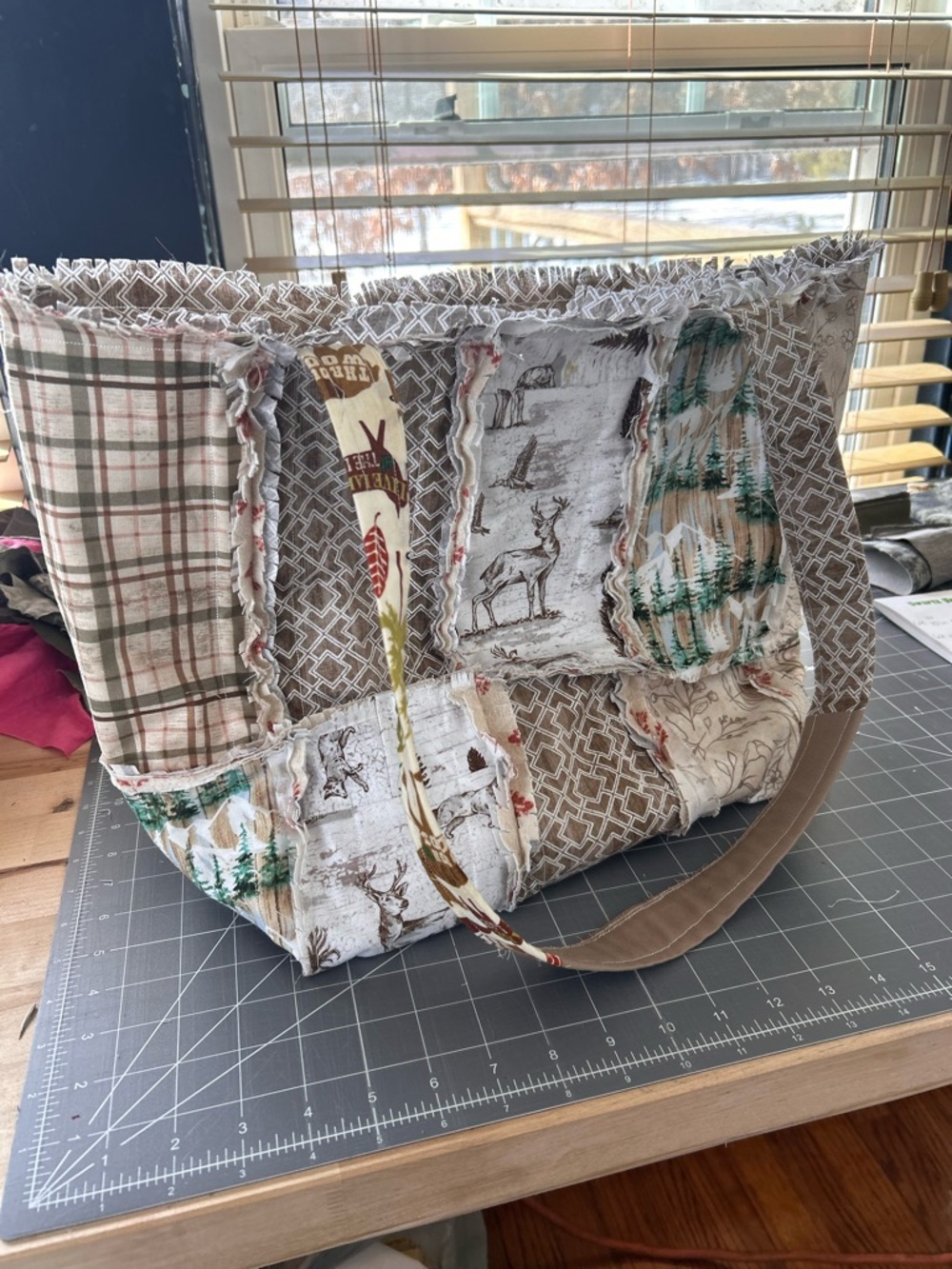 Handmade Patchwork Tote Bag in Beige and Cream